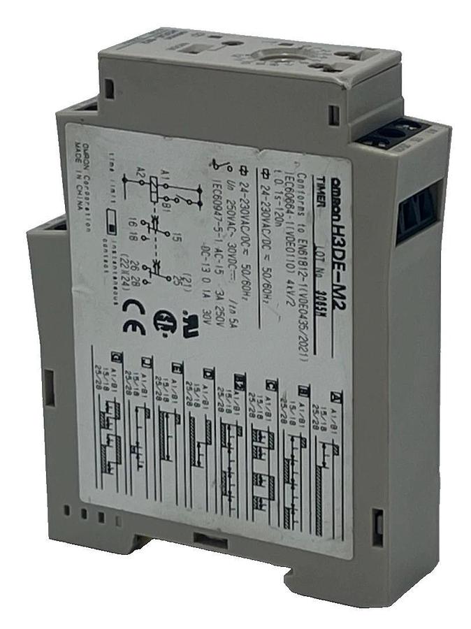 Used Omron H3DE-M2 Multi-Function Timer Relay 24-230V AC/DC DPDT DIN Rail Mount