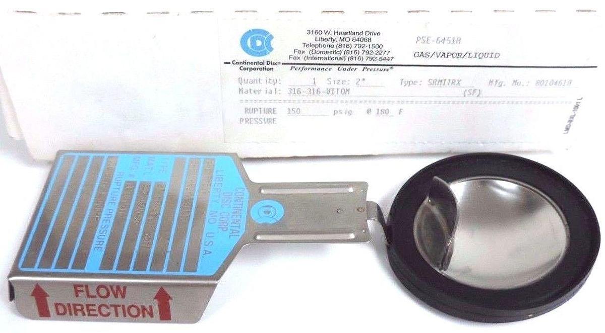 Used NIB CONTINENTAL DISC 8010461A RUPTURE DISC 2" SANITRX GAS/VAPOR/LIQUID PSE-6451A