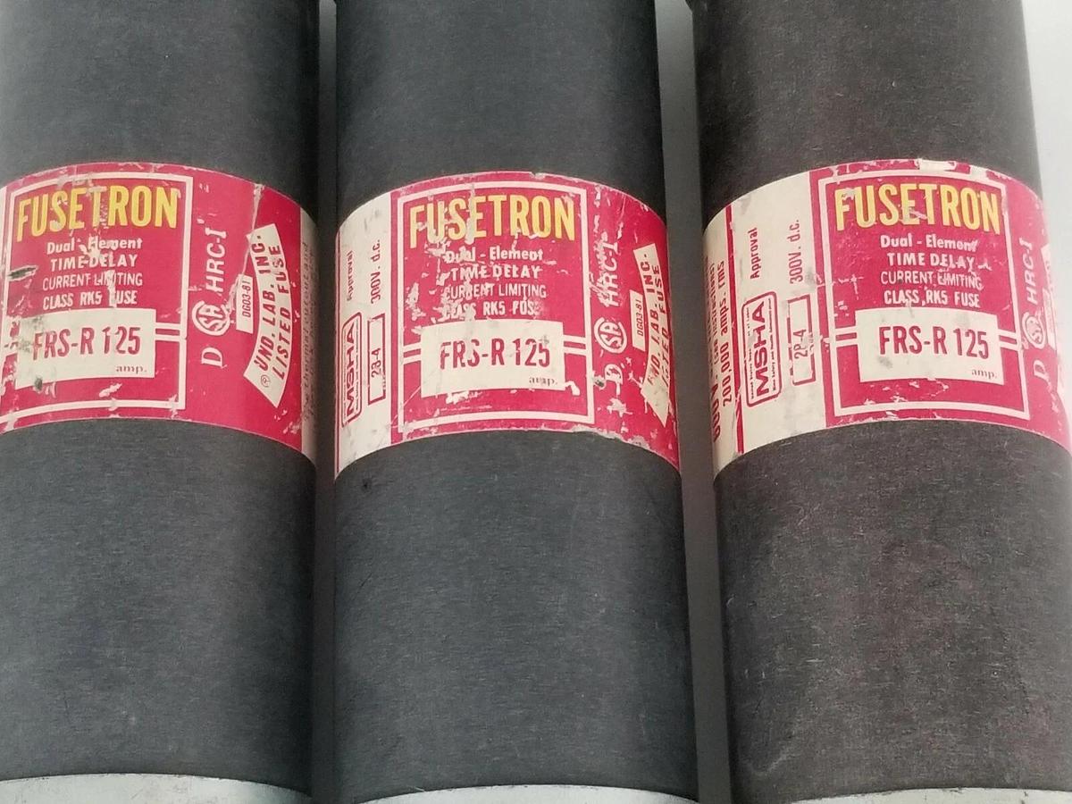 Used LOT OF 3 BUSSMANN FRS-R-125 FUSETRON DUAL-ELEMENT FUSES 600V, 125A, FRSR125