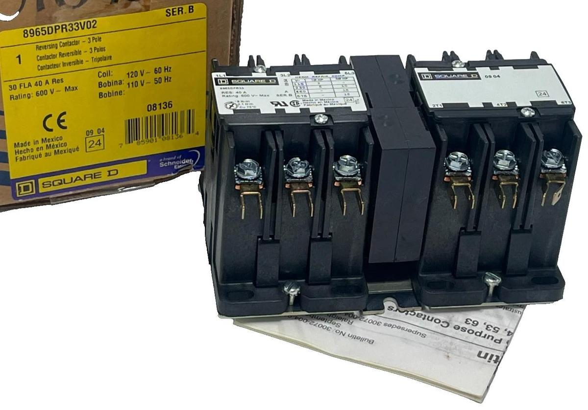 Square D 8965DPR33V02 /B NEMA 1 Reversing Hoist Contactor 30A 110/120V Coil NSMP
