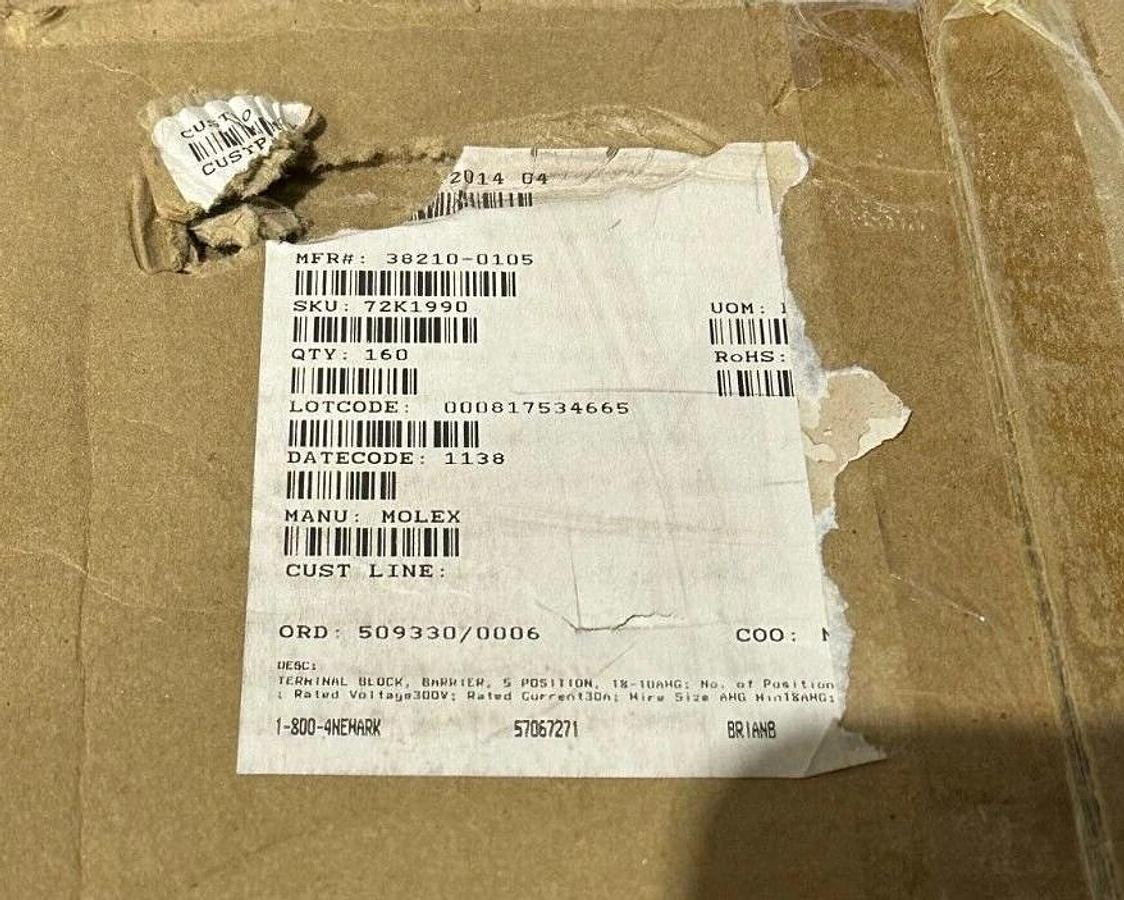 Used 160 NEW MOLEX 0382100105 BARRIER TERMINAL STRIPS 38210-0105 / 382100105