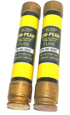 Used LOT OF 2 BUSSMANN LPS-RK-50SP LOW-PEAK DUAL ELEMENT FUSES LPSRK50SP
