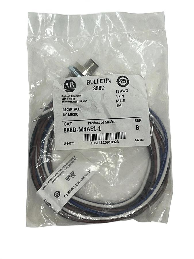 Used Allen-Bradley 888D-M4AE1-1 DC Micro Receptacle 4-Pin Male 18AWG 1M - NSFS