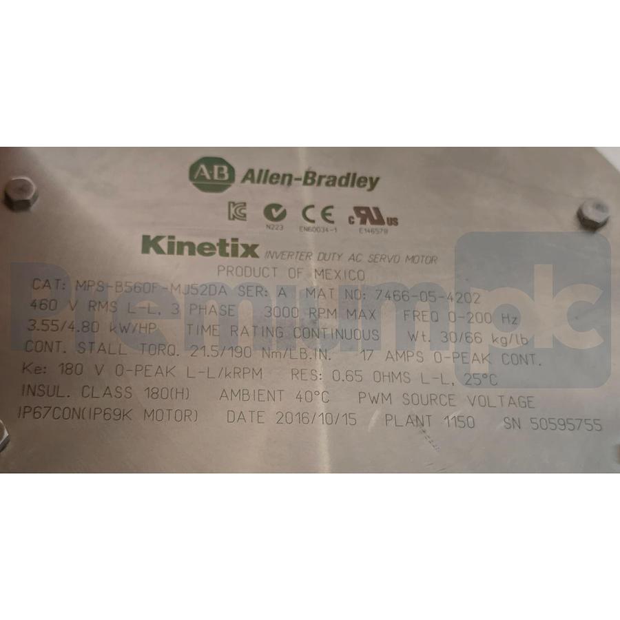 Used ALLEN BRADLEY MPS-B560F-MJ52DA /A Kinetix MPS S/S AC SERVO MOTOR 460V 4.8HP NSNP