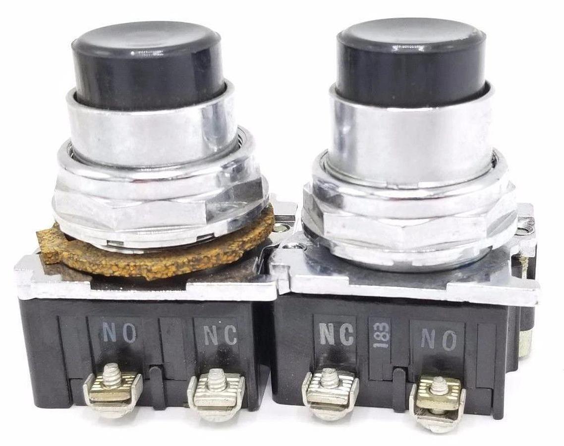Used LOT OF 2 CUTLER HAMMER 10250T CONTACTS WITH BLACK PUSHBUTTONS