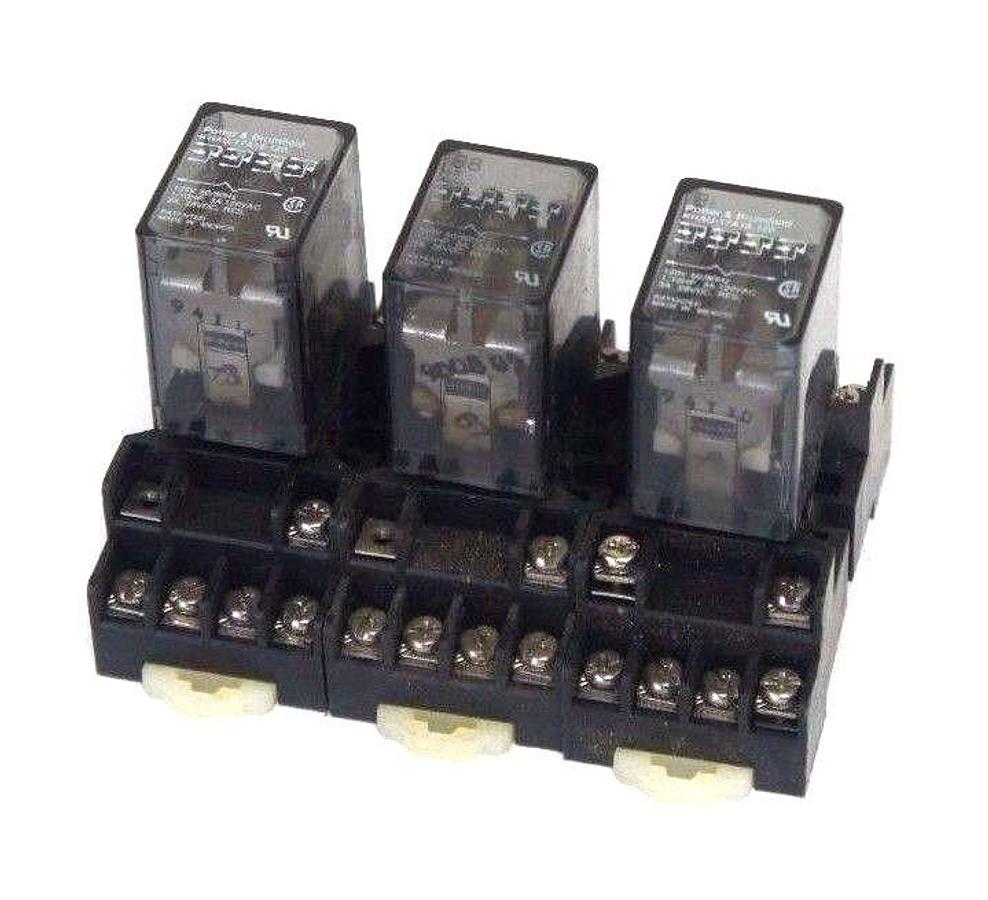 Used LOT OF 3 CUSTOM CONNECTOR MT14-PC SOCKET RELAYS W/ KHAU-17A18-120 REALYS