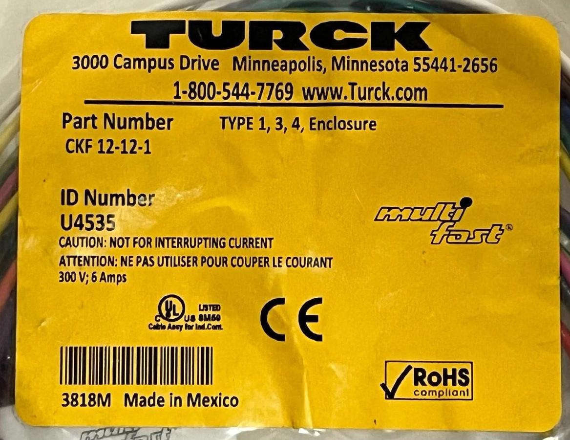 Turck CKF 12-12-1 Multifast Receptacle M23 12-Pin Female 1M NEW Surplus