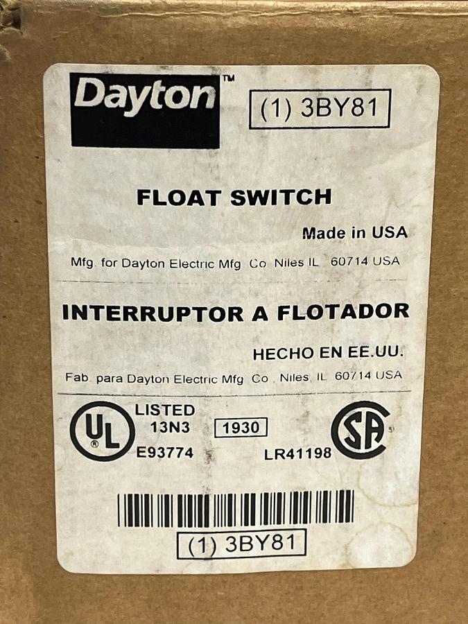 Dayton 3BY81 Float Switch 115V 13A Tethered High Temp New Surplus Open Box