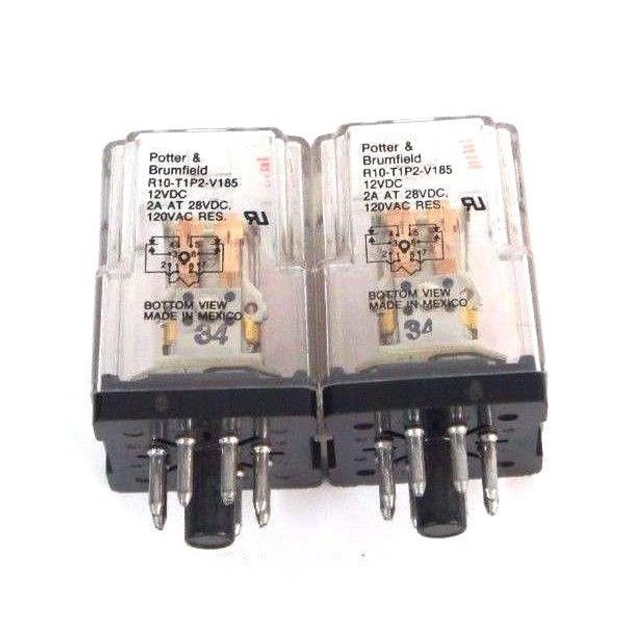 Used LOT OF 2 POTTER & BRUMFIELD R10-T1P2-V185 RELAYS 12VDC, 2A AT 28VDC, 120VAC