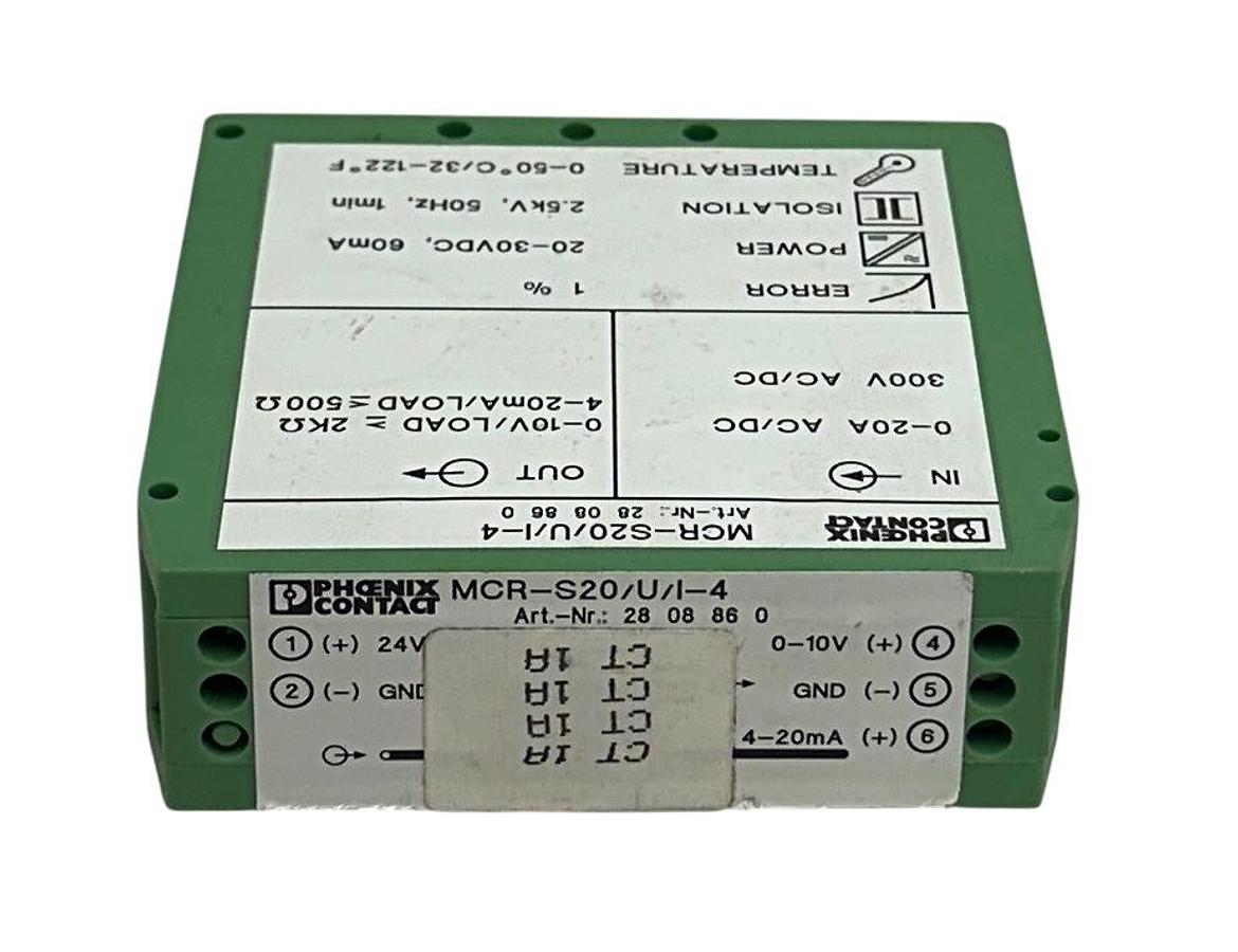 Used PHOENIX CONTACT MCR-S20/U/I-4 / 2808860 CURRENT TRANSFORMER 24VDC 4-20mA USNP