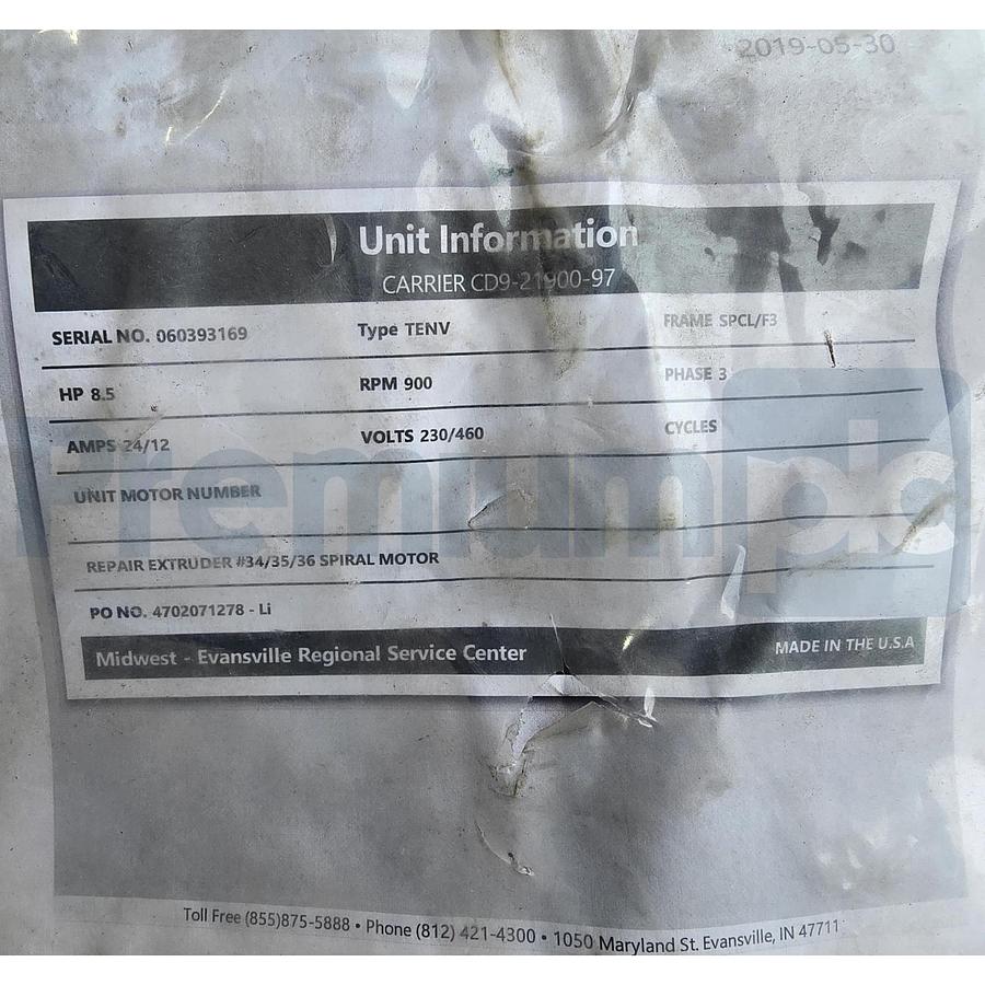 Refurbished CARRIER VIBRANETICS CD9-21900-97 8.5HP EXTRUDER VIBRATOR/VIBRATORY SHAKER MOTOR