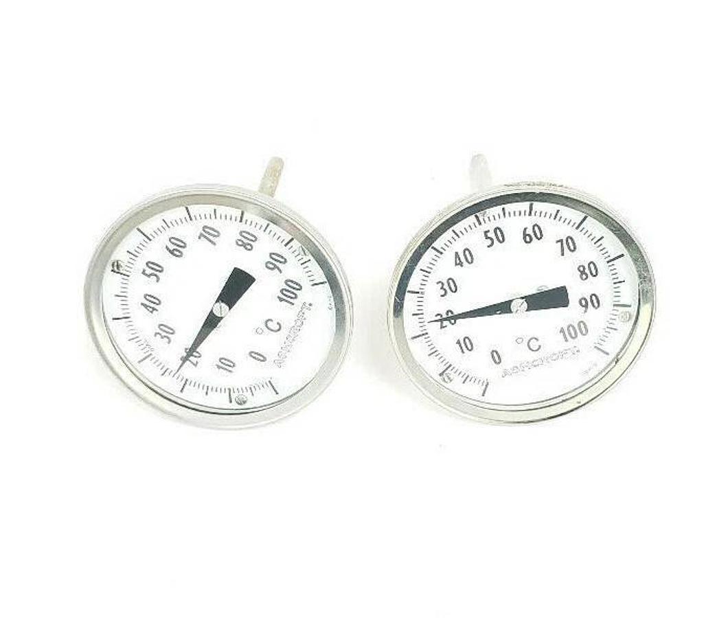 Used LOT OF 2 ASHCROFT 0-100 DEG C TEMPERATURE PROBES / THERMOMETERS, 4" STEMS