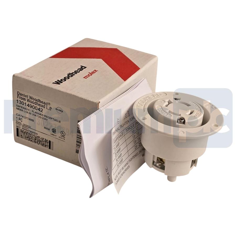 Woodhead 2774MB Safeway Flanged Receptacle NEMA L14-20 20A 125/250V 1301490042