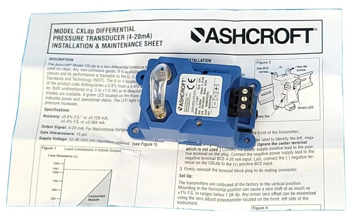 NIB ASHCROFT CX8MB2422IWL PRESSURE TRANSMITTER 0.8% 12-36VDC