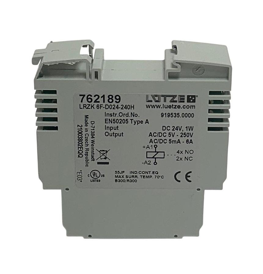 Used LUTZE / LUETZE LRZK 6F-D024-240H / 762189 RELAY MODULE 24VDC 2NC/2NO NSMP