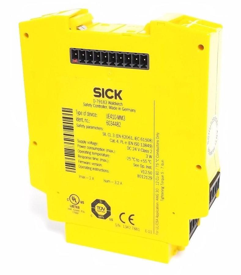 Used SICK UE410-MM3 SAFETY CONTROLLER UE410-MM3 IDENT. NO. 6034482, 24VDC, 2-3.2AMP