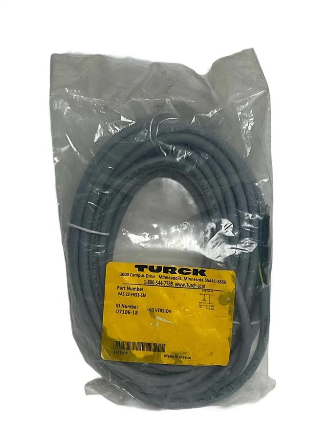 Used Turck VAS 22-F653-5M Female Valve Plug Type A 18mm 5m - NSFS