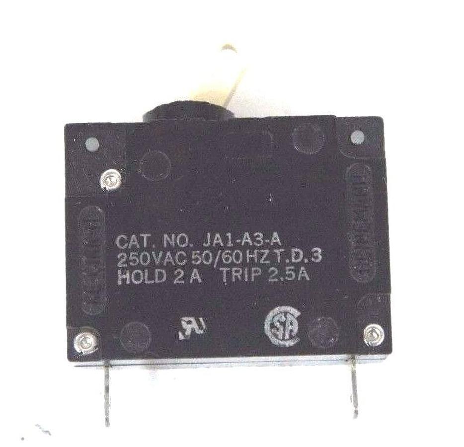 Used LOT OF 14 HEINEMANN JA1-A3-A CIRCUIT BREAKER HOLD 2A, TRIP 2.5A, JA1A3A