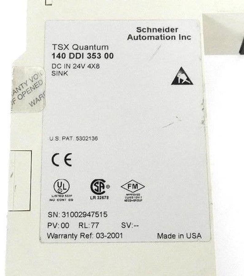 Used SCHNEIDER 140-DDI-353-00 24V DC INPUT MODULE PV:00, RL:77, 140DDI35300