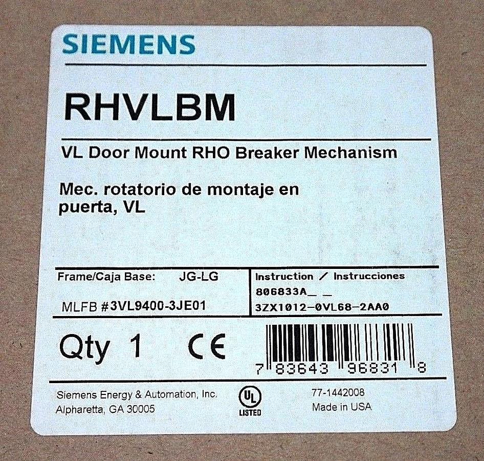Used NIB SIEMENS RHVLBM VL DOOR MOUNT RHO BREAKER MECHANISM 3VL9400-3JE01