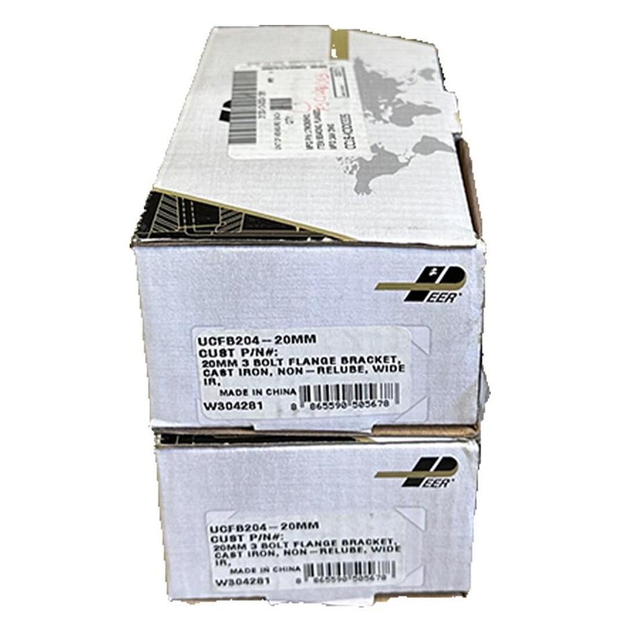 Used 2 NEW PEER UCFB204-20MM / UCFB20420MM 3-BOLT FLANGE BEARING 20mm