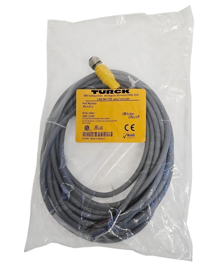 Used NEW TURCK RKS 4.4T-6 CORDSET SINGLE ENDED 4-WIRE 6 METER ID NUMBER: U99-12135
