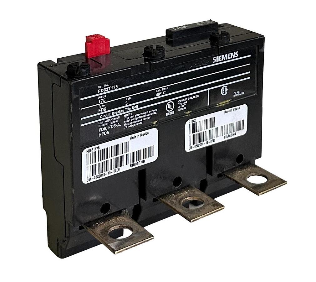 Used SIEMENS FD63T175 CIRCUIT BREAKER TRIP UNIT 175A 3-POLE FD6 FD6-A HFD6 71842