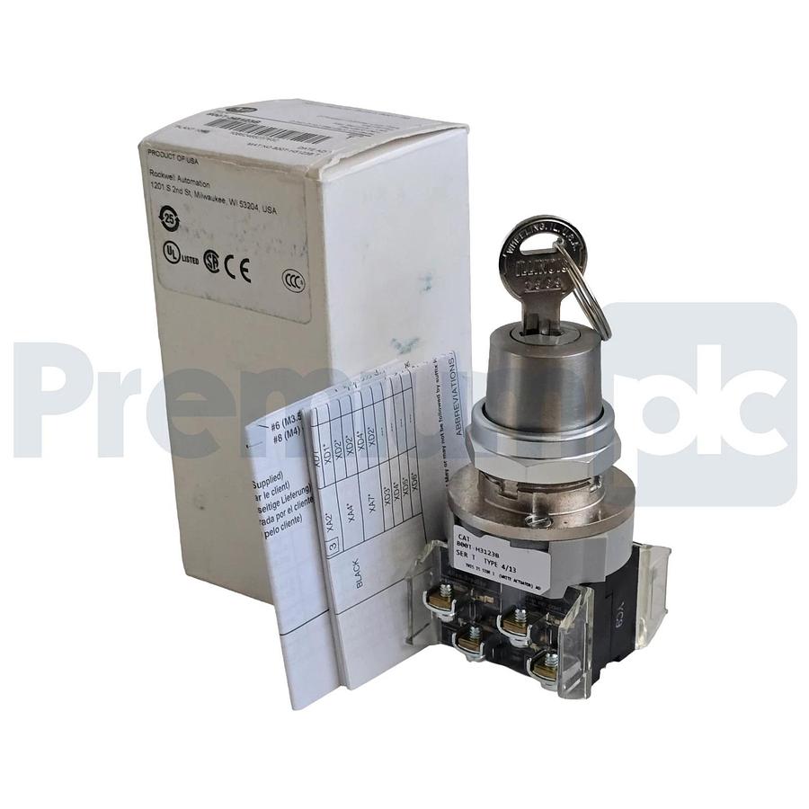 Allen-Bradley 800T-H3123B /T Selector Switch 30mm 2Pos Cylinder Lock 2 NO / 2 NC