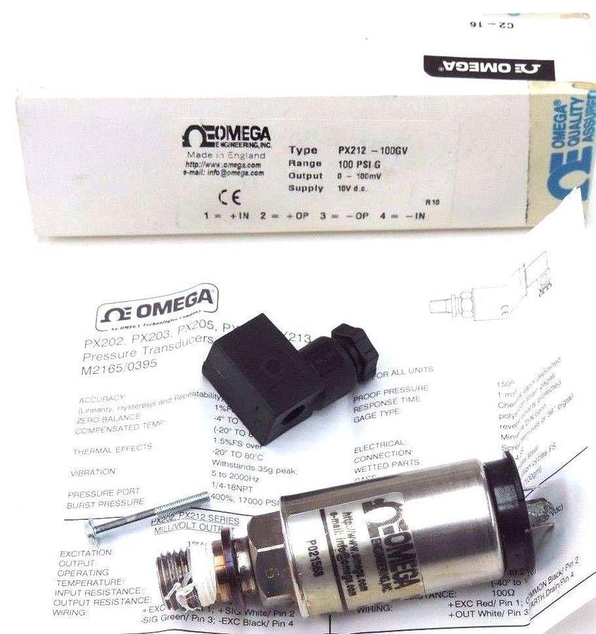 Used OMEGA PX212-100GV PRESSURE TRANSMITTER PX212100GV RANGE: 100 PSIG
