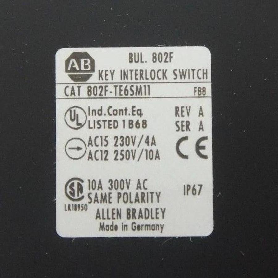NIB ALLEN BRADLEY 802F-TE6SM11 SAFETY KEY INTERLOCK SWITCH SER. A, REV. A