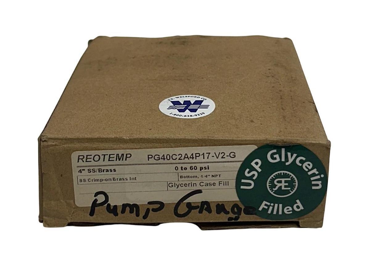 REOTEMP PG40C2A4P17-V2-G / PG40C2A4P17V2G PUMP GAUGE 4'' SS/BRASS 0-60PSI NSMP