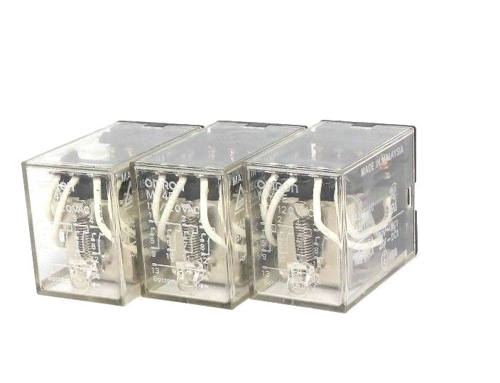 Used LOT OF 3 OMRON MY4E-AC110/120 RELAYS 3A, 150VAC