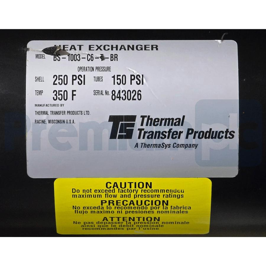 Used THERMAL TRANSFER PRODUCTS TTP BS-1003-C6-T-BR TWO-PASS HEAT EXCHANGER BRASS NSNP