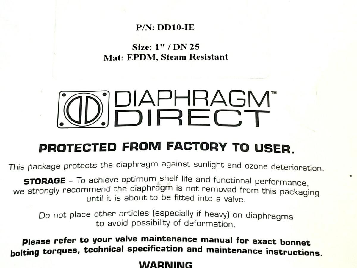 Used ';'5YNEW DIAPHRAGM DIRECT DD10-IE DIAPHRAGM DD10IE MAT: EPDM, STEAM RESISTANT