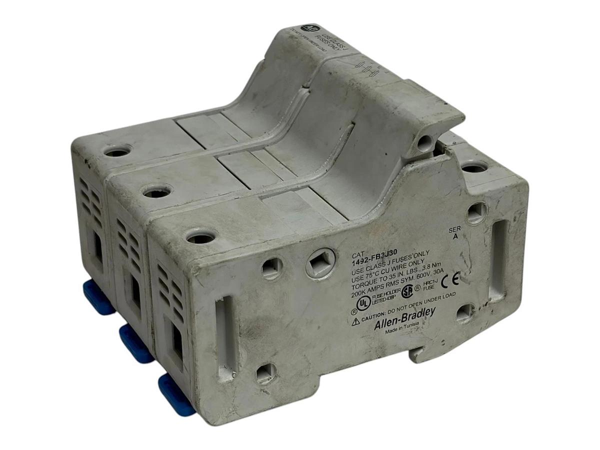 Used Allen-Bradley 1492-FB3J30 Class J Fuse Holder 3-Pole 30A 600V DIN Rail