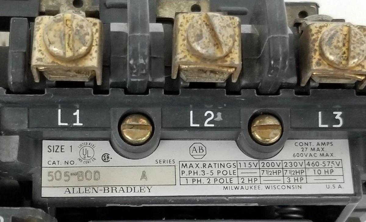 Used ALLEN BRADLEY 505-BOD REVERSING STARTER SER. A W/ (2) CB236 COILS 110-120V