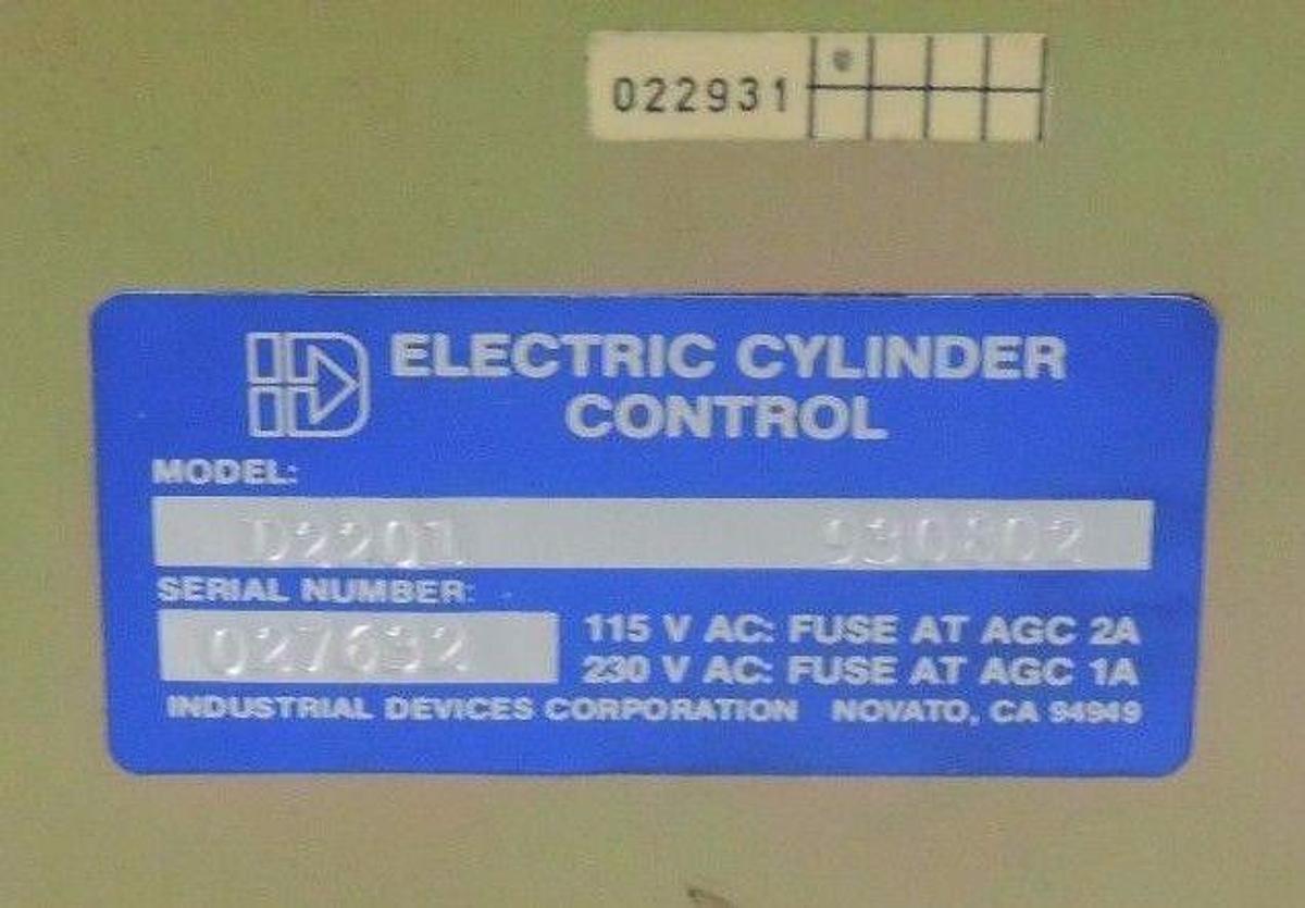 Used INDUSTRIAL DEVICES CORP D2201 ELECTRIC CYLINDER CONTROL DRIVE