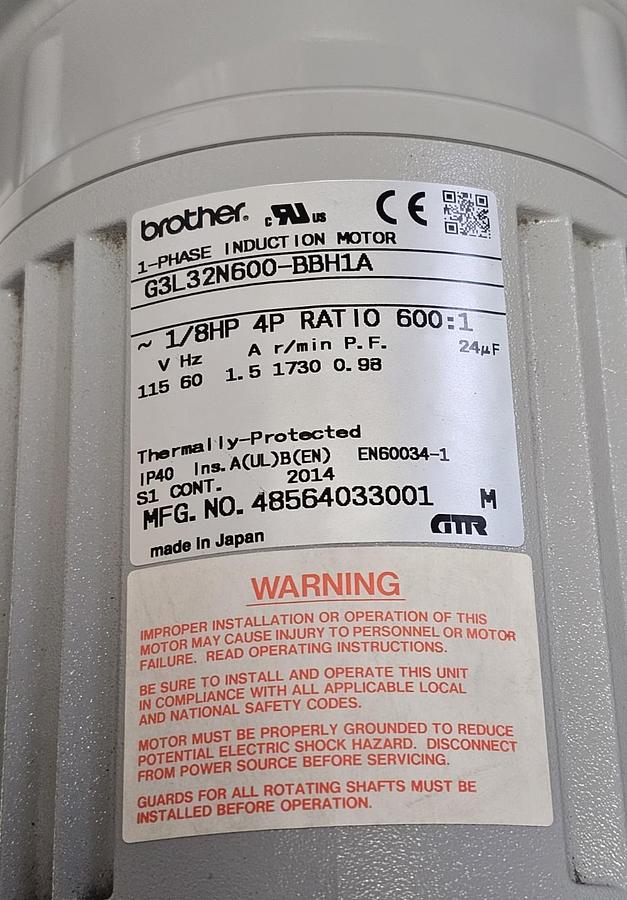 Used Nissei GTR G3L32N600-BBH1 1-Phase Induction Gearmotor Parallel Shaft Ratio 600:1