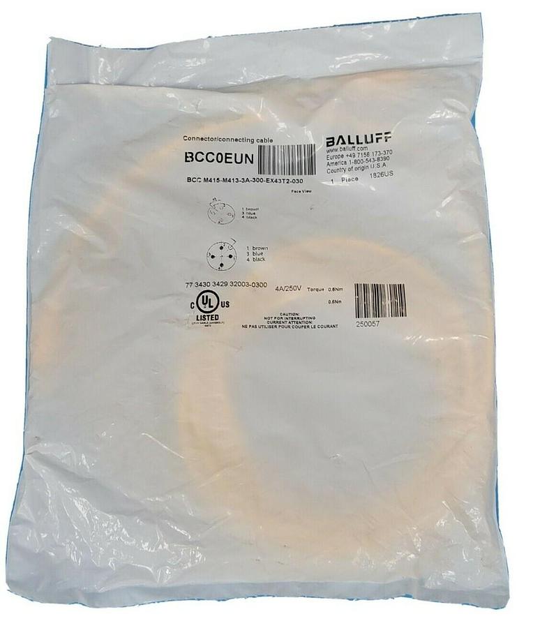 Used NEW BALLUFF BCC M415-M413-3A-300-EX43T2-030 DOUBLE-ENDED CORDSET BCC0EUN