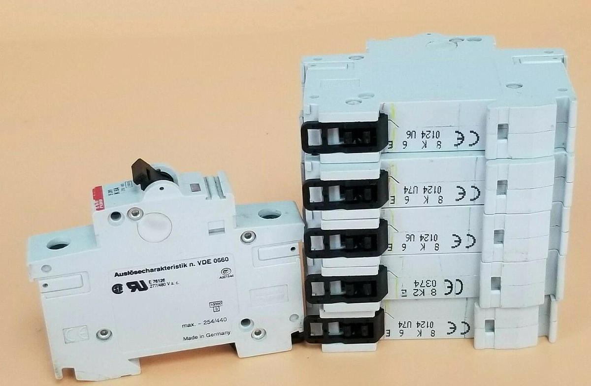 Used LOT OF 6 ABB S281-K6 CIRCUIT BREAKERS, 6AMP, 230/400VAC, 1POLE, S281K6A