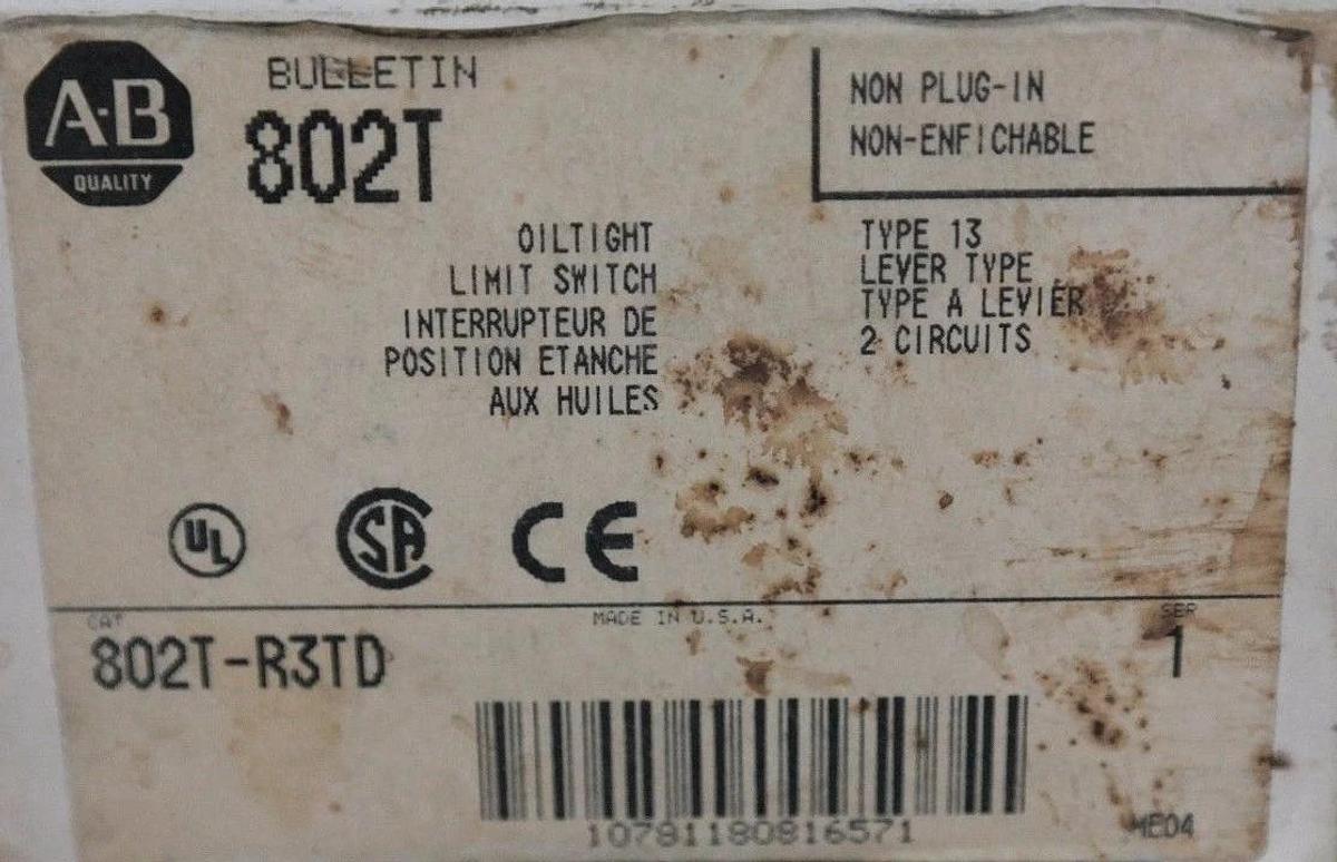 Used NEW ALLEN BRADLEY 802T-R3TD SER. 1 OILTIGHT LIMIT SWITCH 802TR3TD