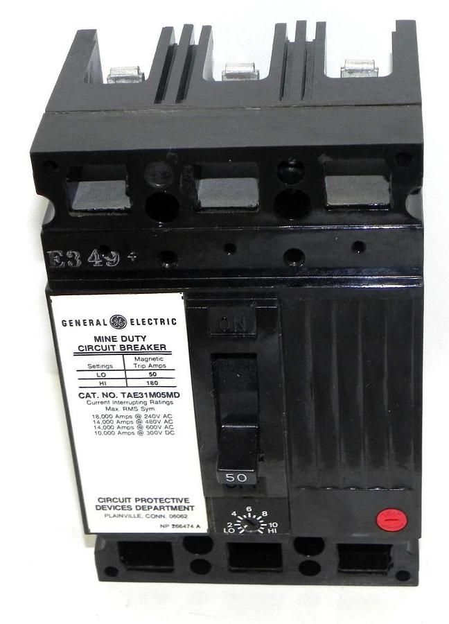 Used GENERAL ELECTRIC TAE31M05MD CIRCUIT BREAKER 50AMP 3POLE 600VAC