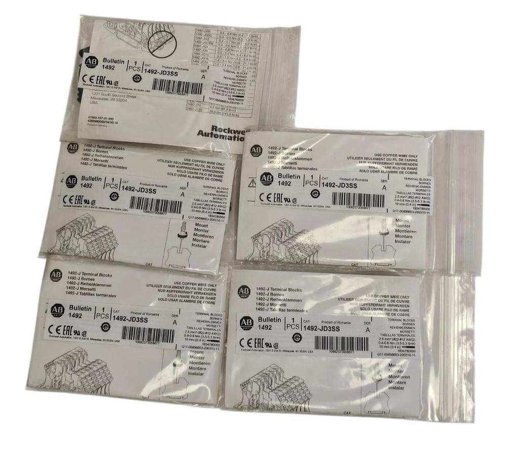 Used LOT OF 5 NEW ALLEN BRADLEY 1492-JD3SS TERMINAL BLOCKS 1492JD3SS SER. A