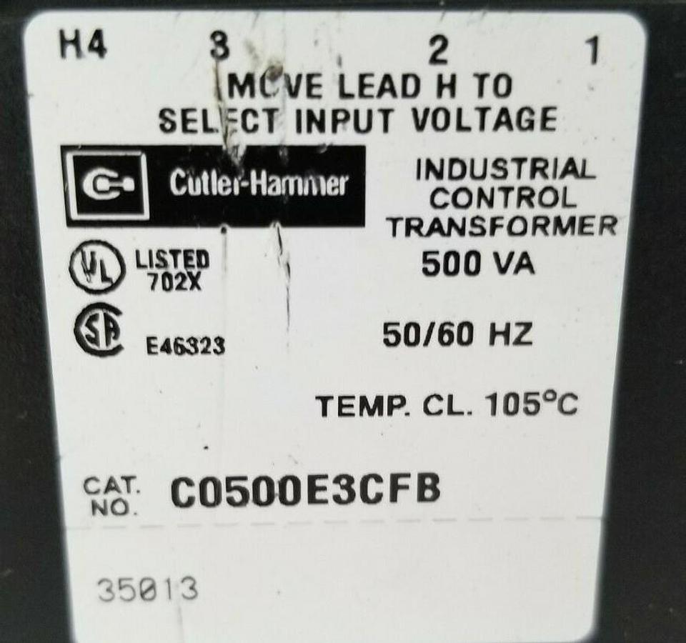 Used CUTLER HAMMER C0500E3CFB CONTROL TRANSFORMER 500VA 50/60HZ B500-2195-8