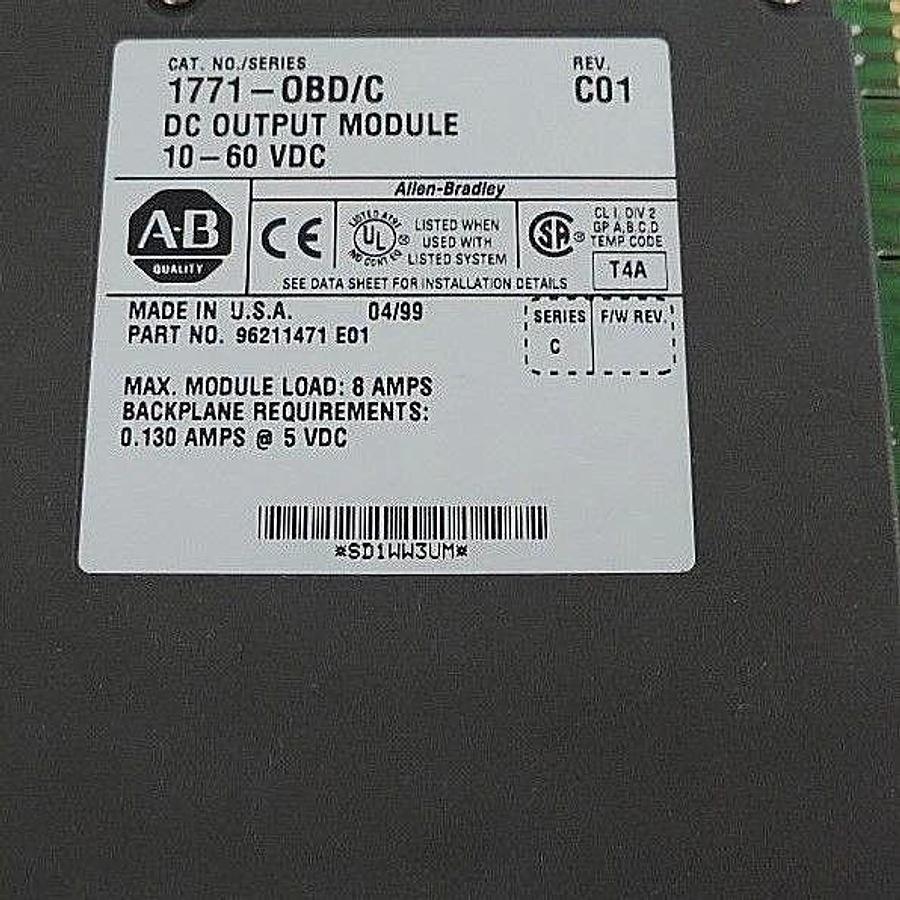 Used ALLEN BRADLEY 1771-OBD/C SER.C, REV. C01, DC OUTPUT MODULE 10-60VDC 96211471 E01