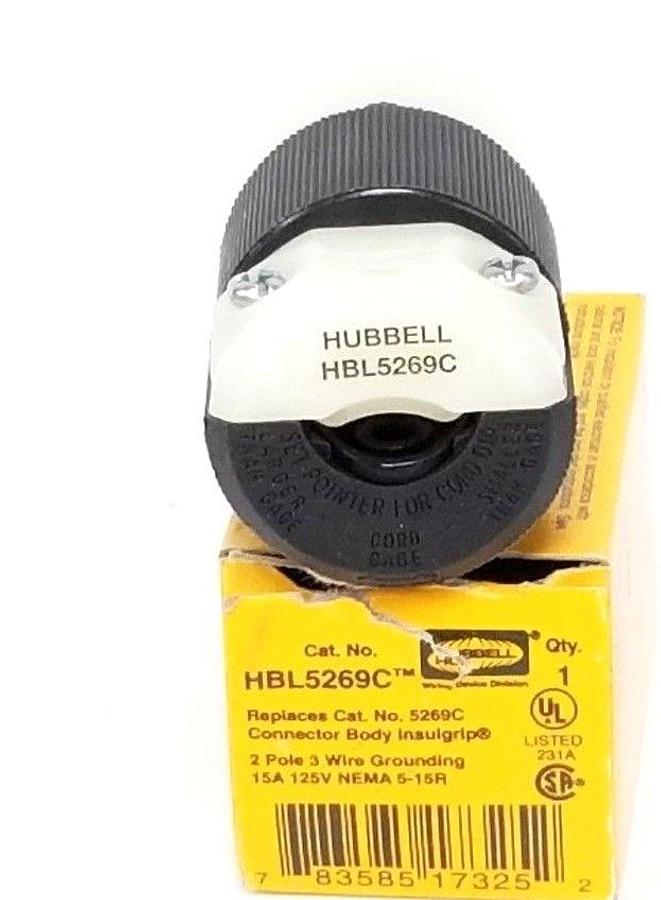 Used NIB HUBBELL HBL5269C INSULGRIP CONNECTOR BODY 2 POLE 3 WIRE 15A 125V