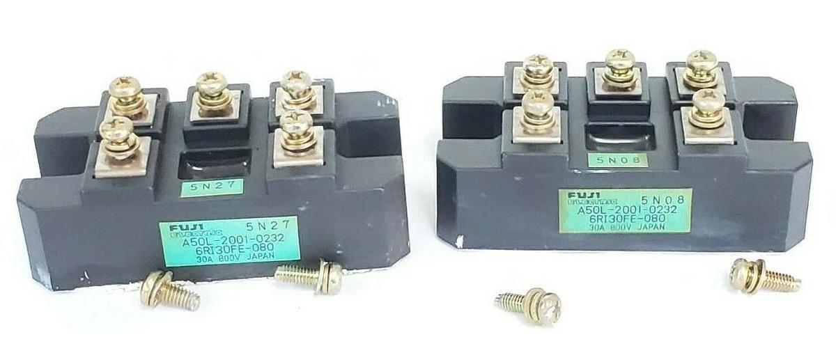 Used LOT OF 2 FANUC / FUJI ELECTRIC A50L-2001-0232 POWER TRANSISTORS 6RI30FE-080 30A