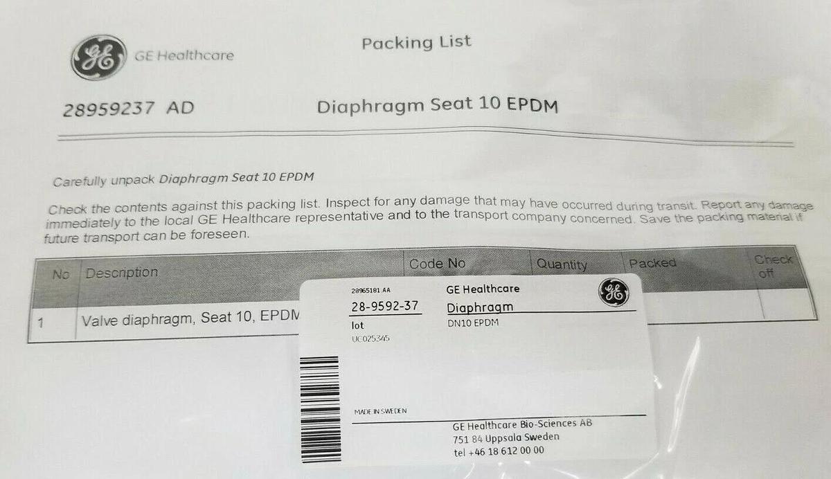 Used LOT OF 4 NEW GE HEALTHCARE 28-9592-37 VALVE DIAPHRAGMS DN10 EPDM 28959237 AD