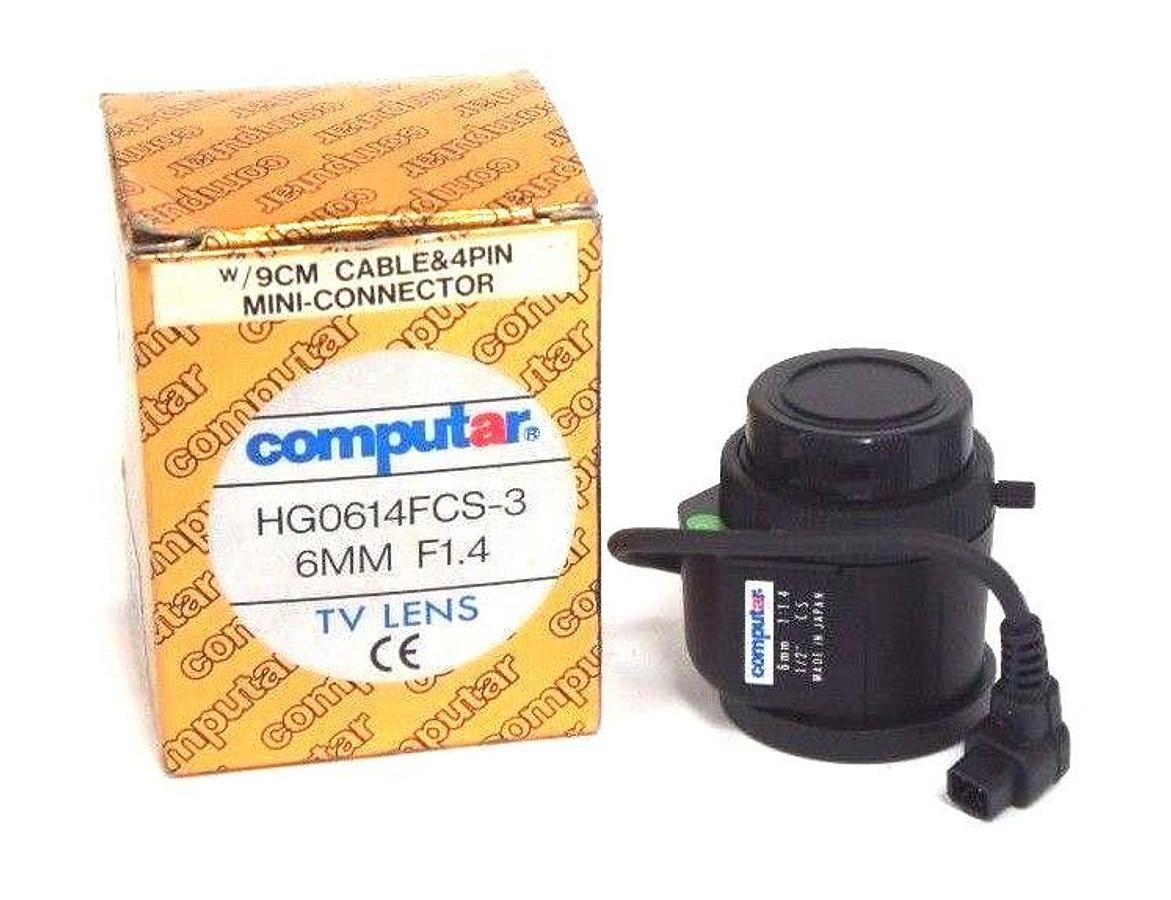 Used NIB COMPUTAR HG0614FCS-3 TV LENS 6MM, F1.4 W/ 9CM CABLE CONNECTOR