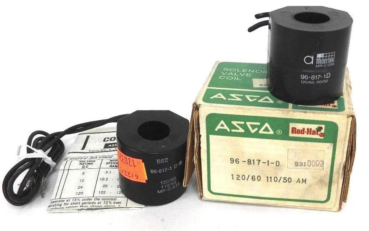 Used LOT OF 2 ASCO 96-817-1-D SOLENOID COILS 110/120VAC 50/60HZ, 968171D